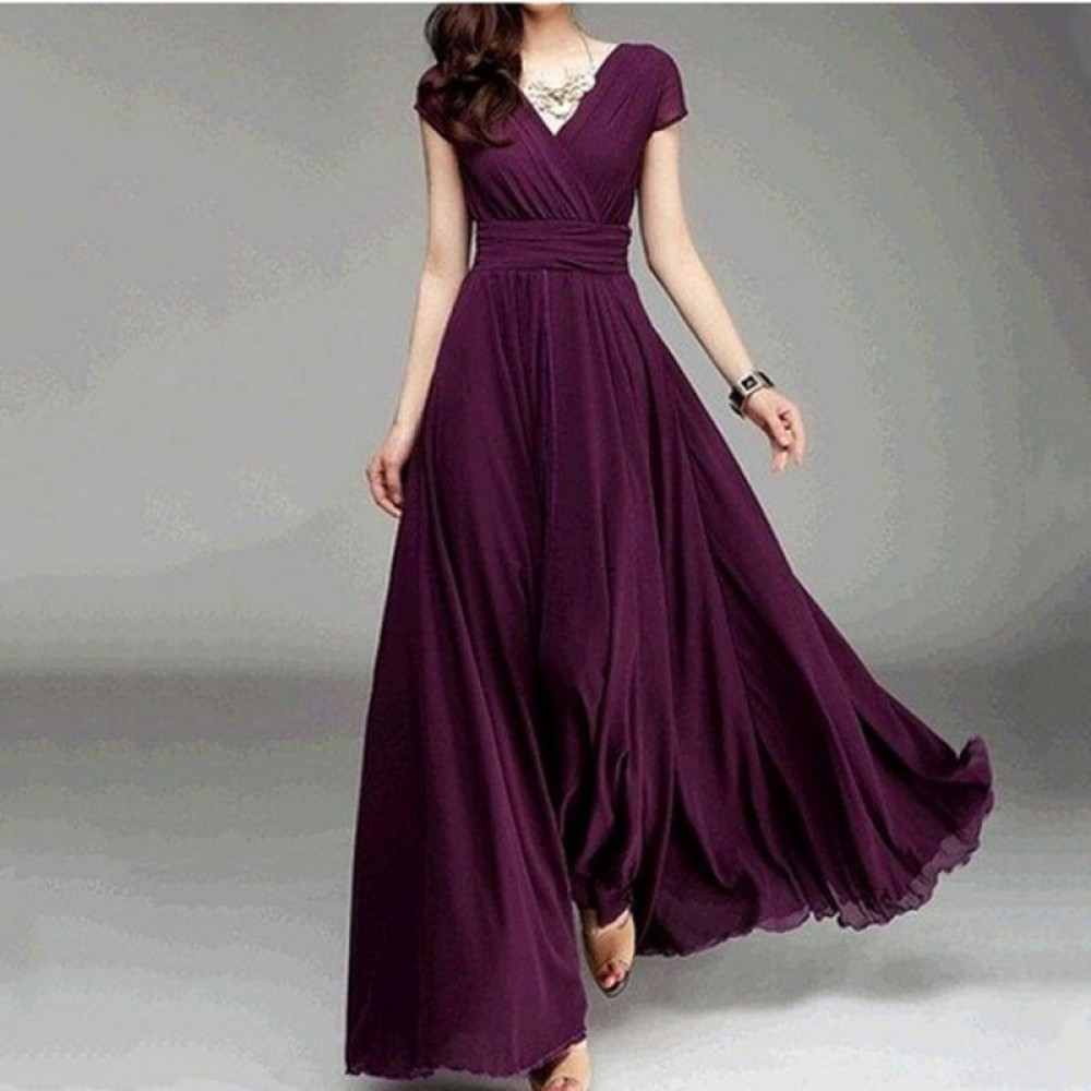 Women’s Sexy V-Neck Boho Beach Dress – Summer Club Party Ankle-Length Maxi Dress