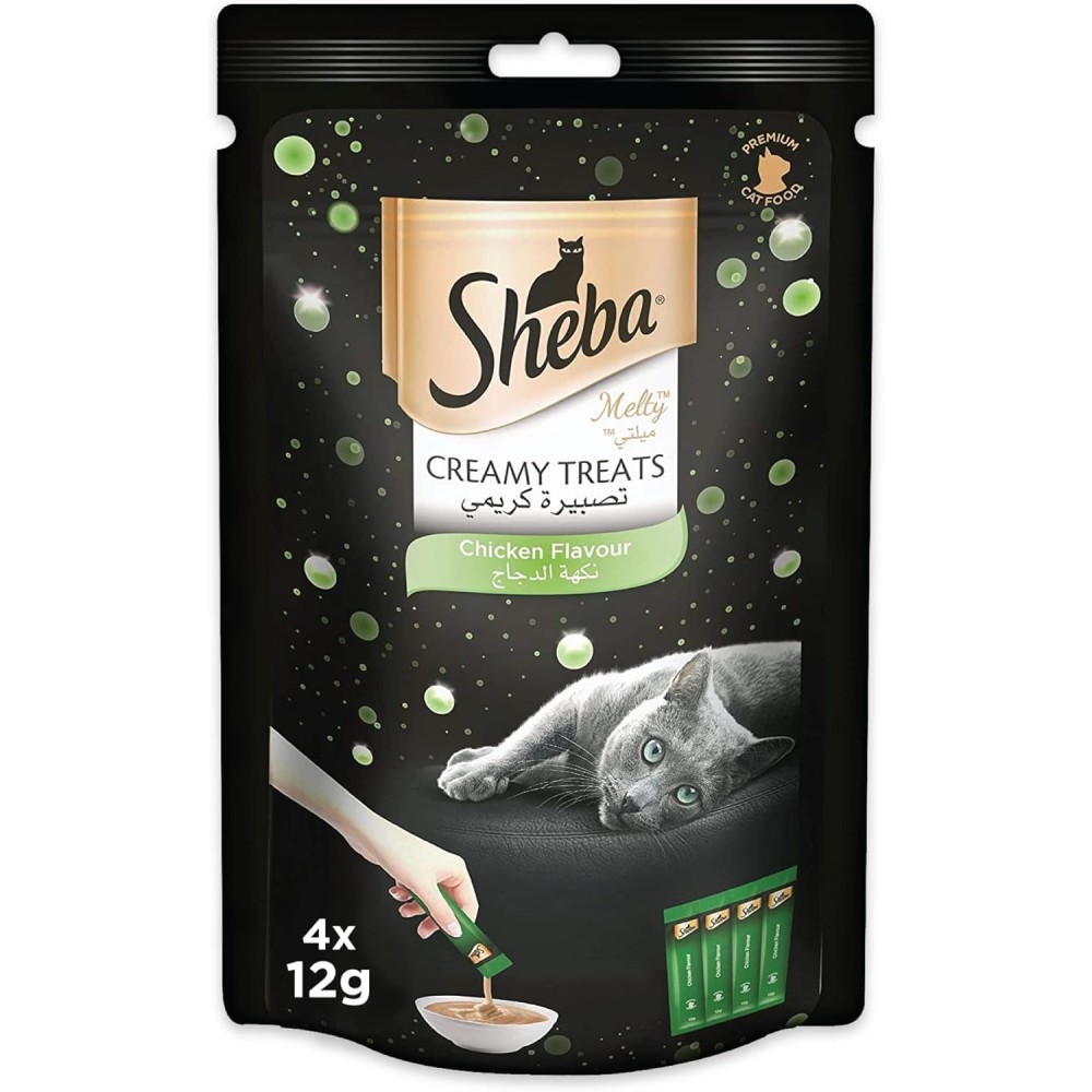 Sheba Melty Chicken Flavor Wet Creamy Cat Treats - Pack of 4x12g for Premium Indulgence