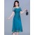 Blue Casual Chiffon Mesh Korean Long Dress – Elegant A-Line Midi Dress for Women