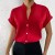 Elegant Satin V-Neck Casual Office Shirt for Women – Short Sleeves & Single Breasted