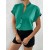 Elegant Satin V-Neck Casual Office Shirt for Women – Short Sleeves & Single Breasted