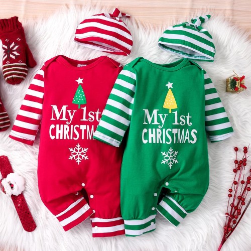 Christmas Style Baby Climbing Suit – Long Sleeve Monogram Print for Boys & Girls