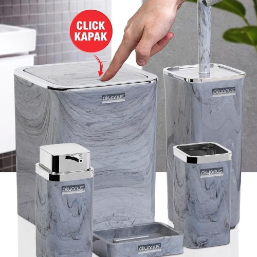 Okyanus Home Square Marble Patterned 5-Piece Bathroom Set