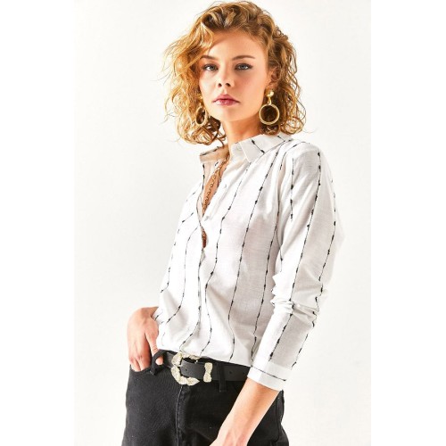 Olalook Women's White Regular Fit Cotton Shirt with Button Closure