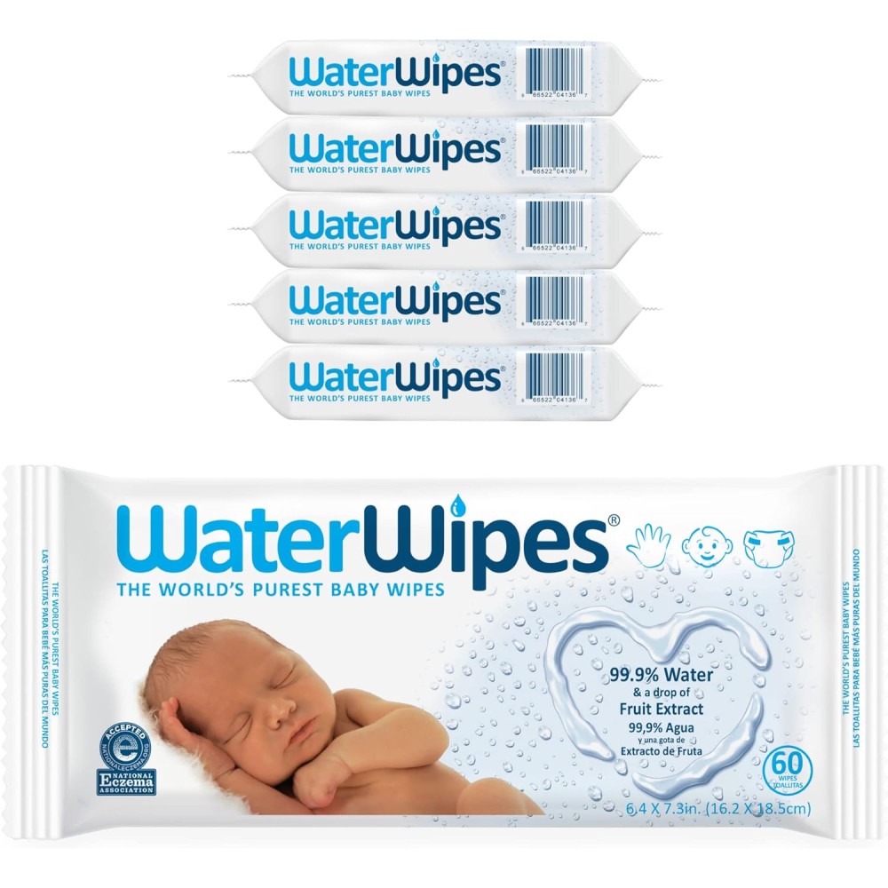 WaterWipes Original Baby Wipes - 300 Count (5 Packs), Unscented & Hypoallergenic for Sensitive Skin