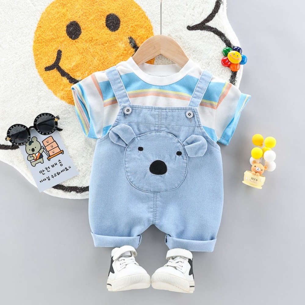 Summer Denim Overalls and T-Shirt Set for Baby Boys, Casual Cotton Toddler Outfit