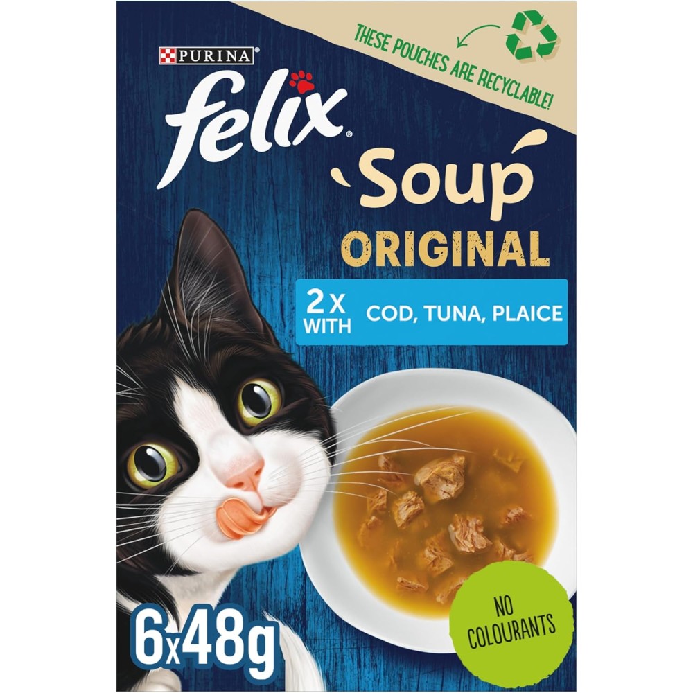 Felix PURINA Soup Original Cat Food - Cod, Tuna & Plaice, 48g Pack of 6