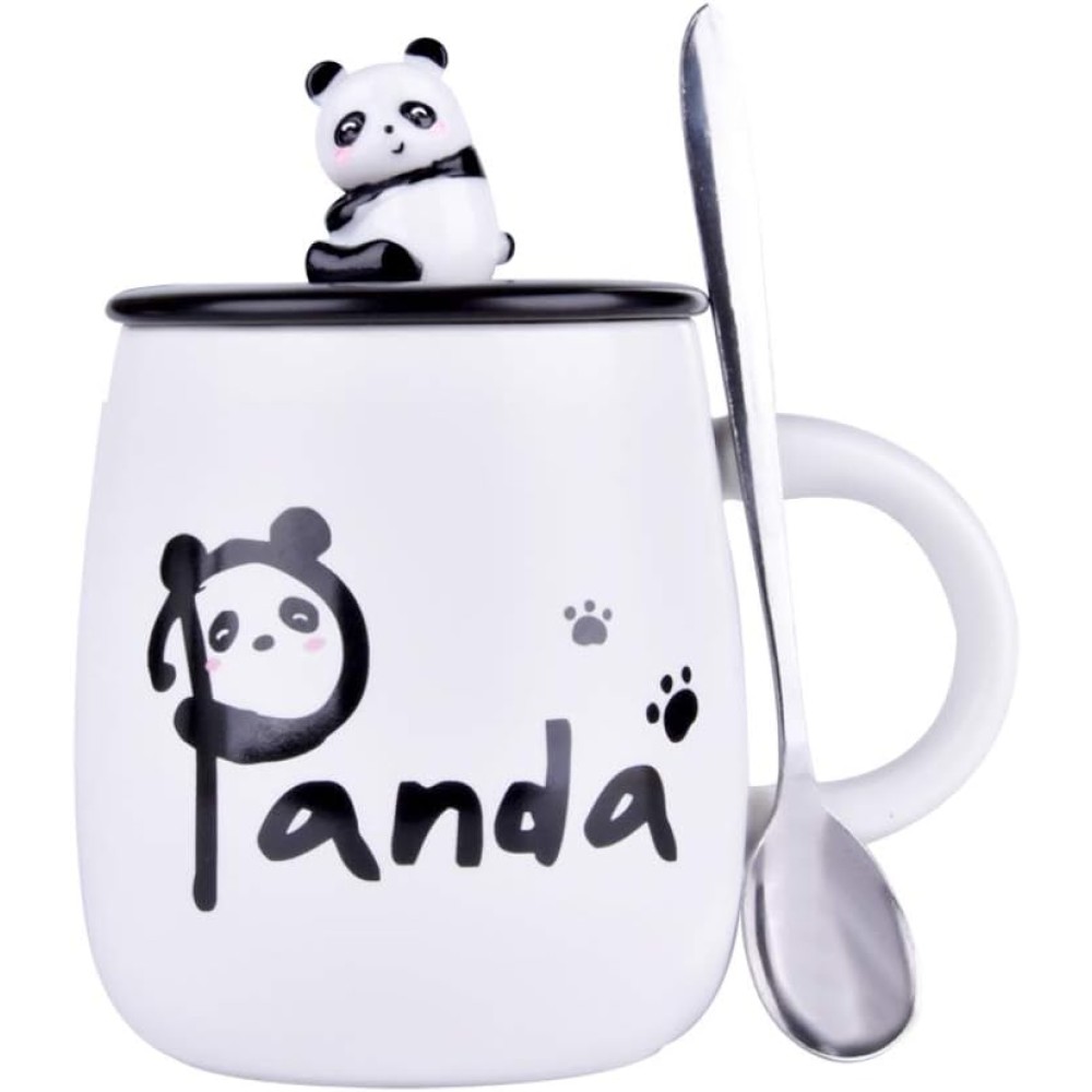 BigNoseDeer Panda Mug – Cute Ceramic Coffee Mug with 3D Panda Lid & Spoon, 380ml