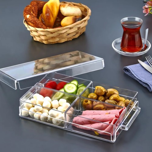 ASlife Home 4-Piece Acrylic Rectangular Breakfast Set with Covered Tray