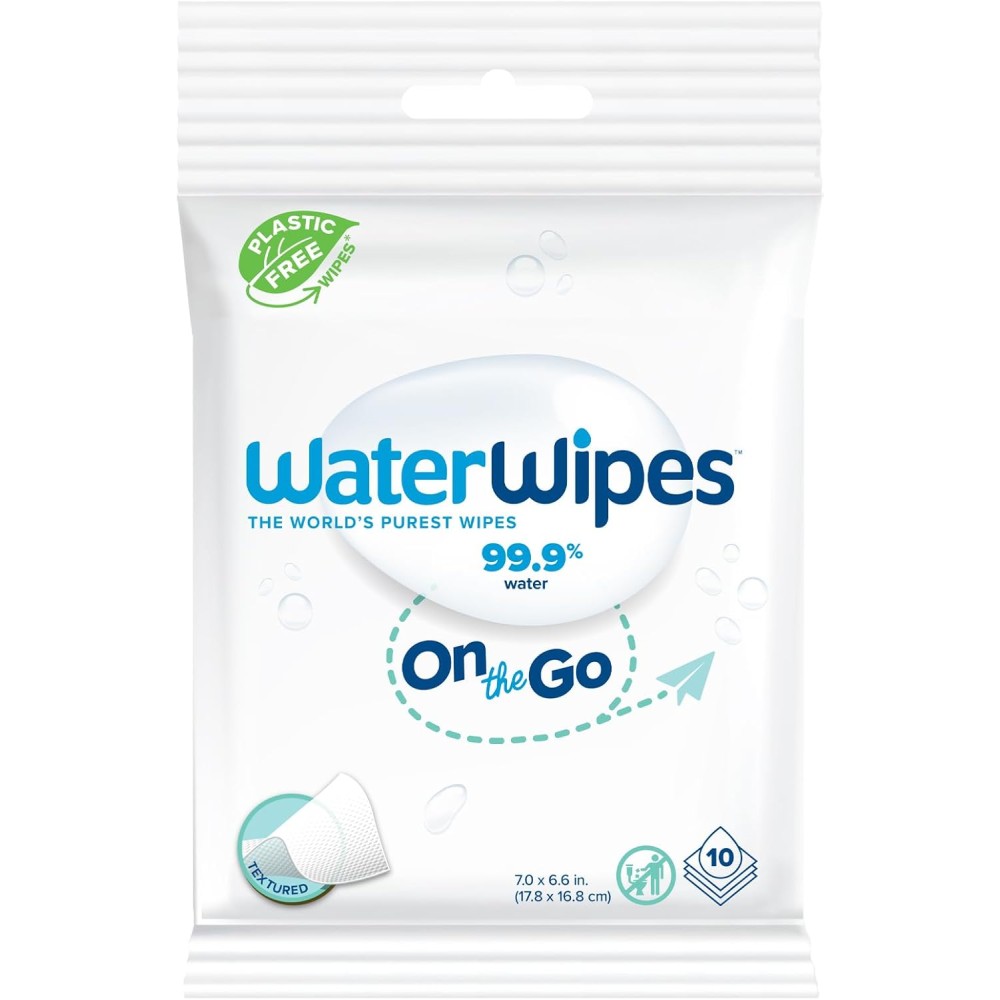 WaterWipes Plastic Free On-the-Go Wipes, Unscented, 99.9% Water, Gentle on Skin, 10 Wet Wipes