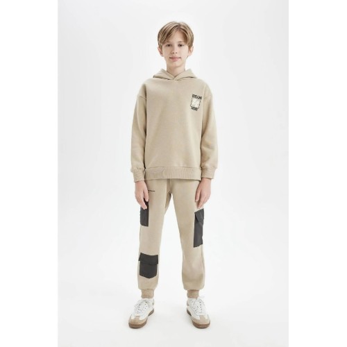 DeFacto Boy's Printed Cargo Pocket Elastic Waist Jogger Sweatpants - Beige