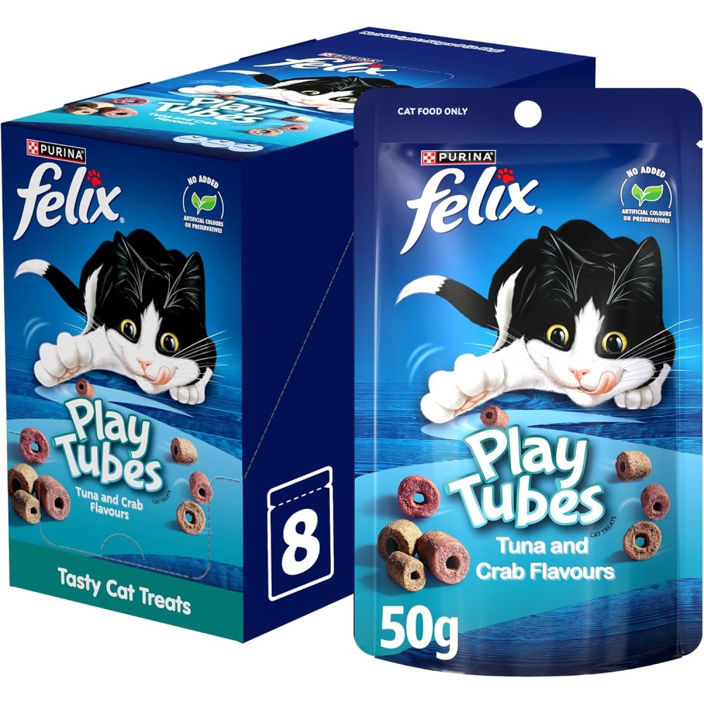 Felix Purina PlayTubes Tuna & Crab Treats 50g, Pack of 8 | Cat Treats