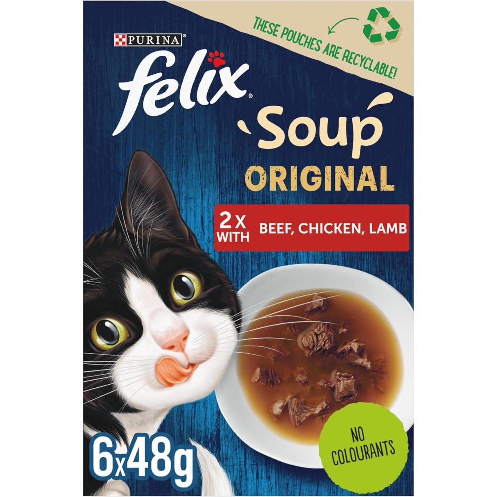 Felix Purina Soup Tender Strips with Beef, Chicken, and Lamb - Blue, Pack of 4x80g