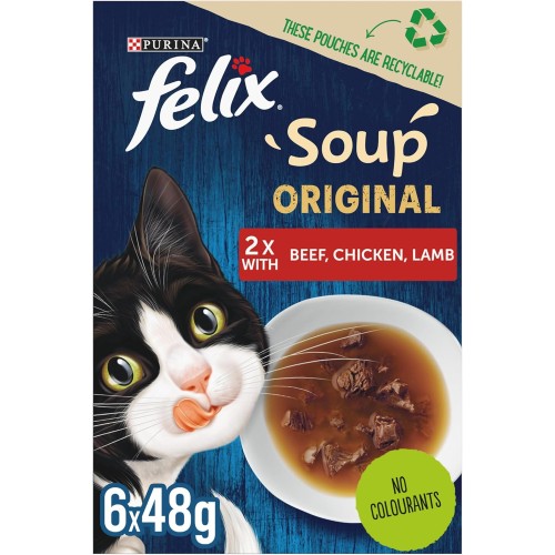 Felix Purina Soup Tender Strips with Beef, Chicken, and Lamb - Blue, Pack of 4x80g