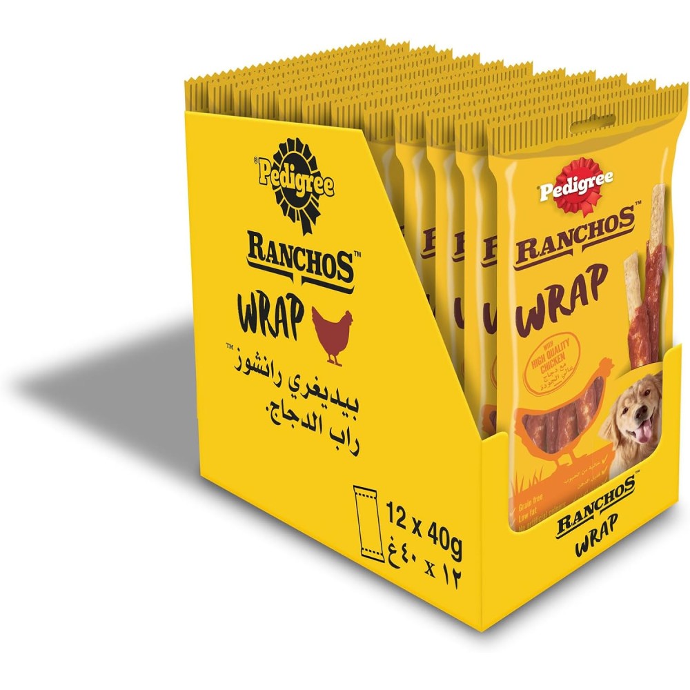 Pedigree Ranchos Wraps 40g, Pack of 12 – Chicken, Beef, and Buffalo Flavours