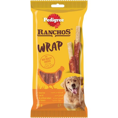 Pedigree Ranchos Wrap, 40g, Dog Treats with Chicken, Beef, Buffalo Flavour