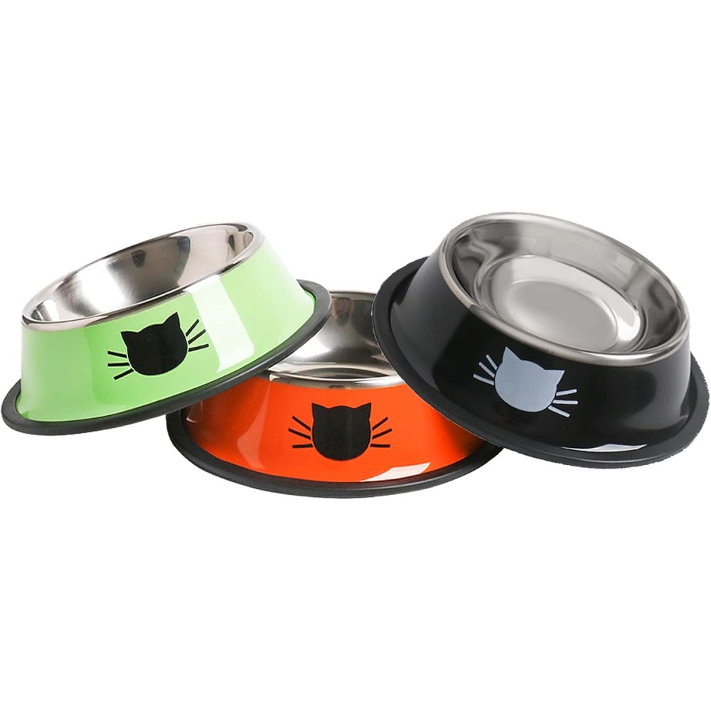 Rapsrk Non-Slip Stainless Steel Cat Bowls for Food & Water, Set of 2