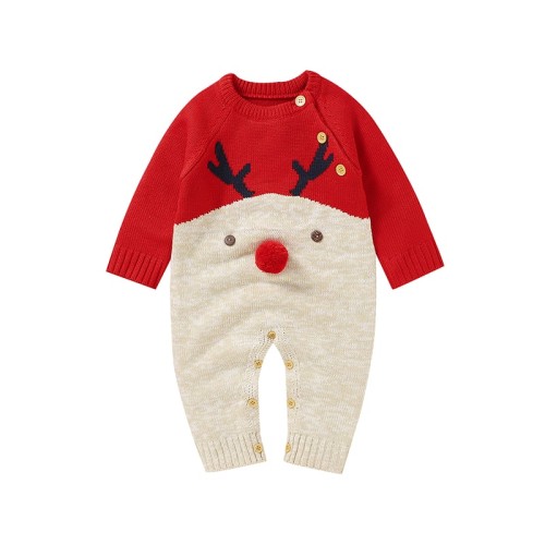 Baby Boys & Girls Christmas Reindeer Knitted Rompers – New Year's Toddler Jumpsuit Overalls