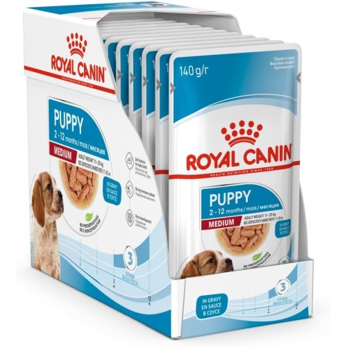 Royal Canin SHN Medium Puppy Wet Food Pouches, Box of 10 x 140g – Size