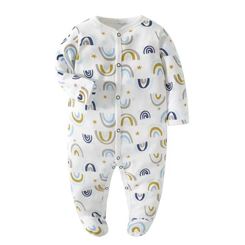 Newborn Boys Cotton Footed Pajamas 0-12 Months | Rainbow Design Sleepwear