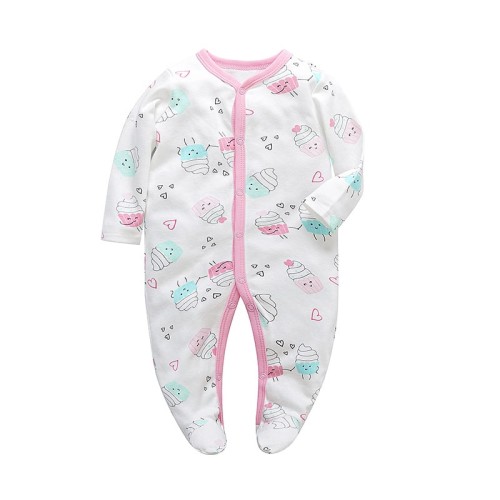 Newborn Girls Cotton Footed Pajamas 0-12 Months | Cupcake Design Sleepwear