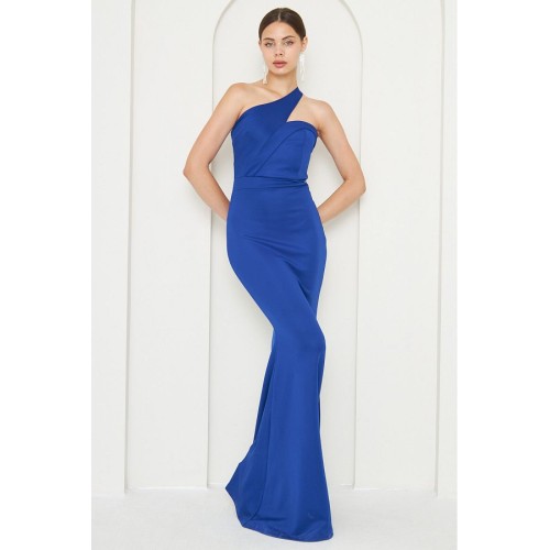 Vuvutasarım Saks Blue Cross Collar Evening Dress – Flexible Diver Fabric Design