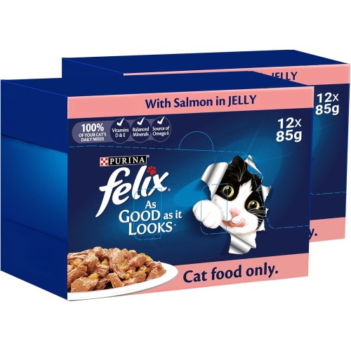 Felix Purina  As Good As it Looks Adult Cat With Salmon In Jelly 85g, Pack of 24