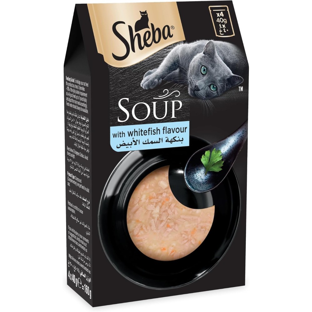 Sheba Cat Food Soup with White Fish - Velvety Broth Treats, Pack of 4x40g