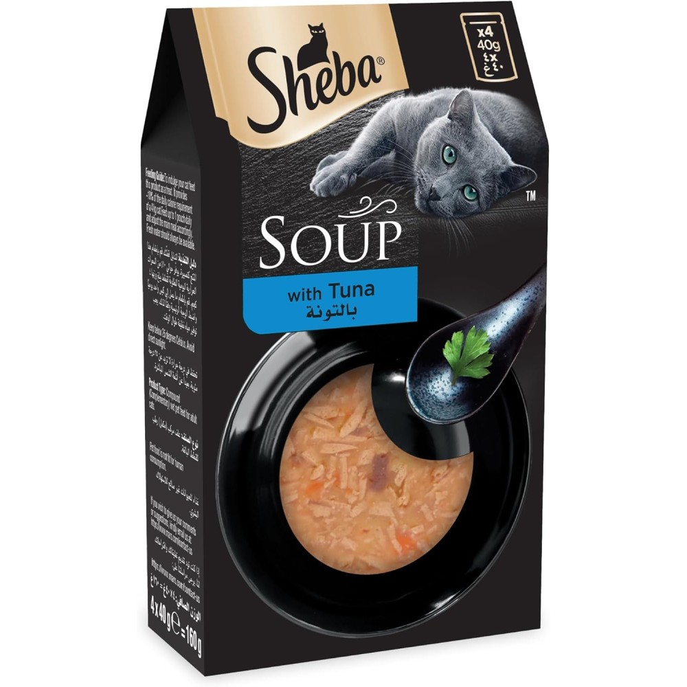 Sheba Cat Food Soup with Tuna - Velvety Broth Treats, Pack of 4x40g