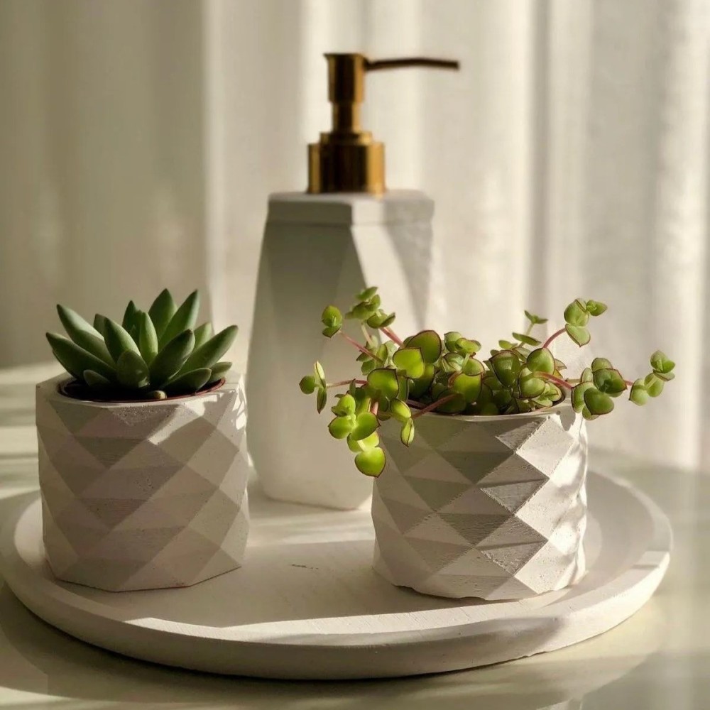 HEPBİRLİNKTE Decorative Concrete Bathroom Soap Dish Set - 4-Piece