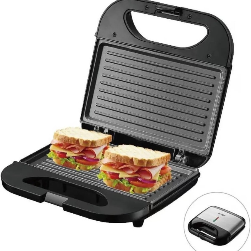 Prestige Stainless Steel Sandwich Maker – Non-Stick Grill & Waffle Plates, Black