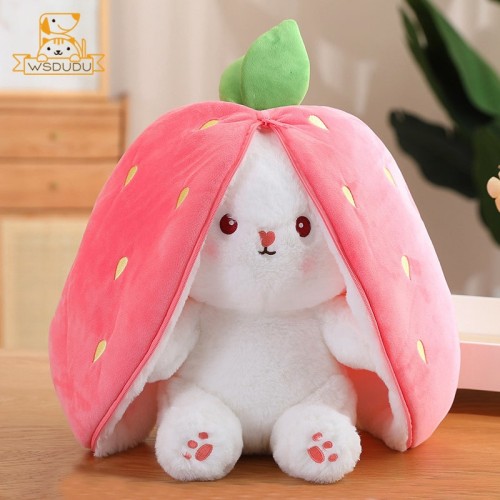 Cute Reversible Strawberry Bunny Plush Toy – Kawaii Soft Stuffed Mini Pillow Doll