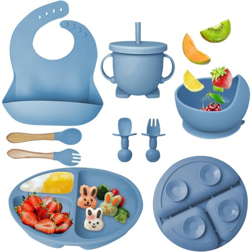 U-HOOME Silicone Baby Feeding Set | Baby Led Weaning Supplies | Dark Blue