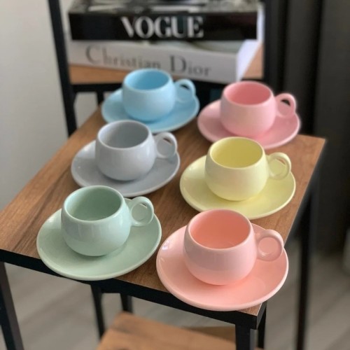 TAMER YİĞİT Pastel Coffee Cup Set – Ceramic, 6-Piece Set for Mother's Day