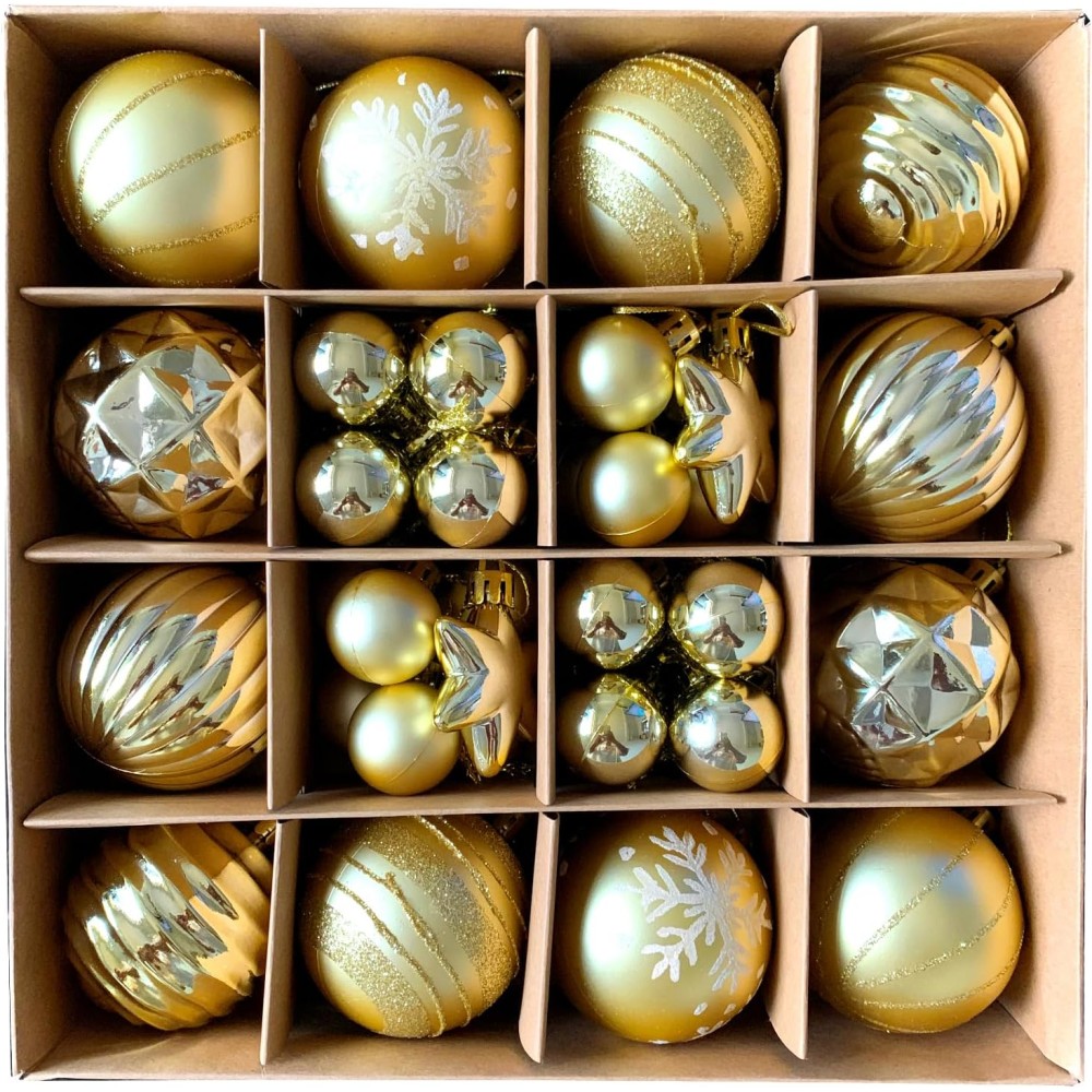 TBSITNS 42 Pieces Gold Christmas Tree Ball Decorations – Shatterproof Hanging Ornaments