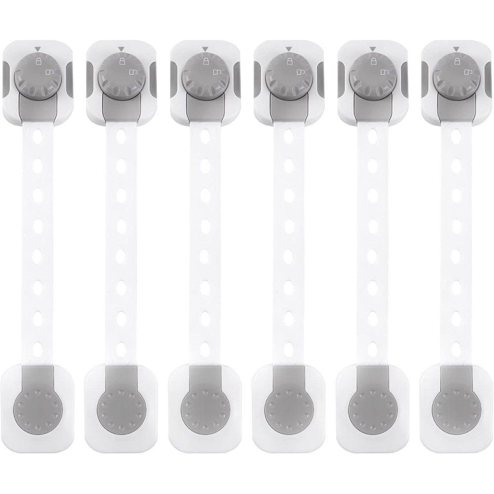 SKY-TOUCH Baby Safety Locks – Adjustable Double Button Latch System, Pack of 6 (White)