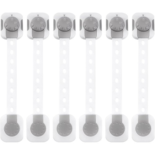 SKY-TOUCH Baby Safety Locks – Adjustable Double Button Latch System, Pack of 6 (White)