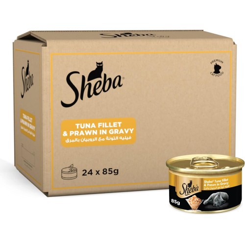 Sheba Tuna & Prawn Filets Cat Food, Grain-Free, 24x85g Cans for Sensitive Cats