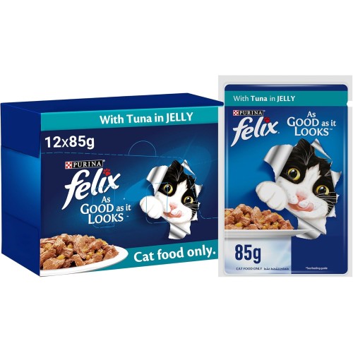 Felix Purina As Good As it Looks Adult Cat With Tuna In Jelly 85g, Pack of 12