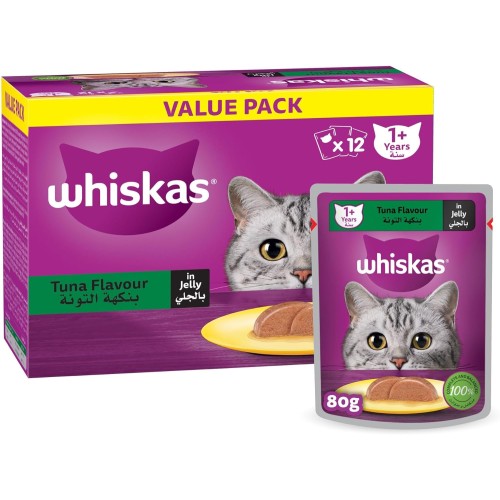 Whiskas Tuna in Jelly Wet Cat Food, 80g Pouch Multipack (Pack of 12)