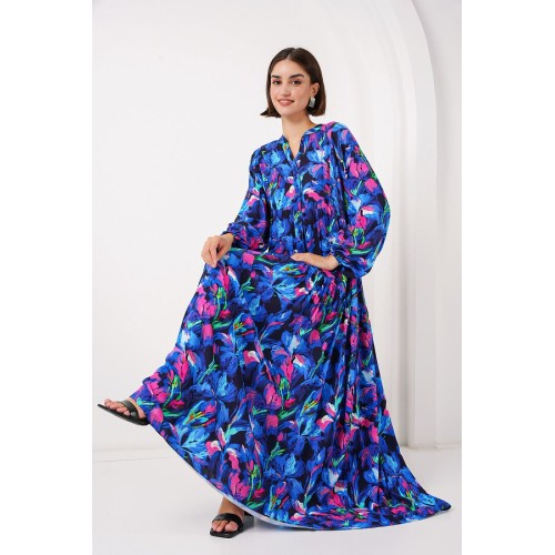 Bigdart Authentic Patterned Turquoise Dress – Modest Asymmetric Long Viscose Outfit