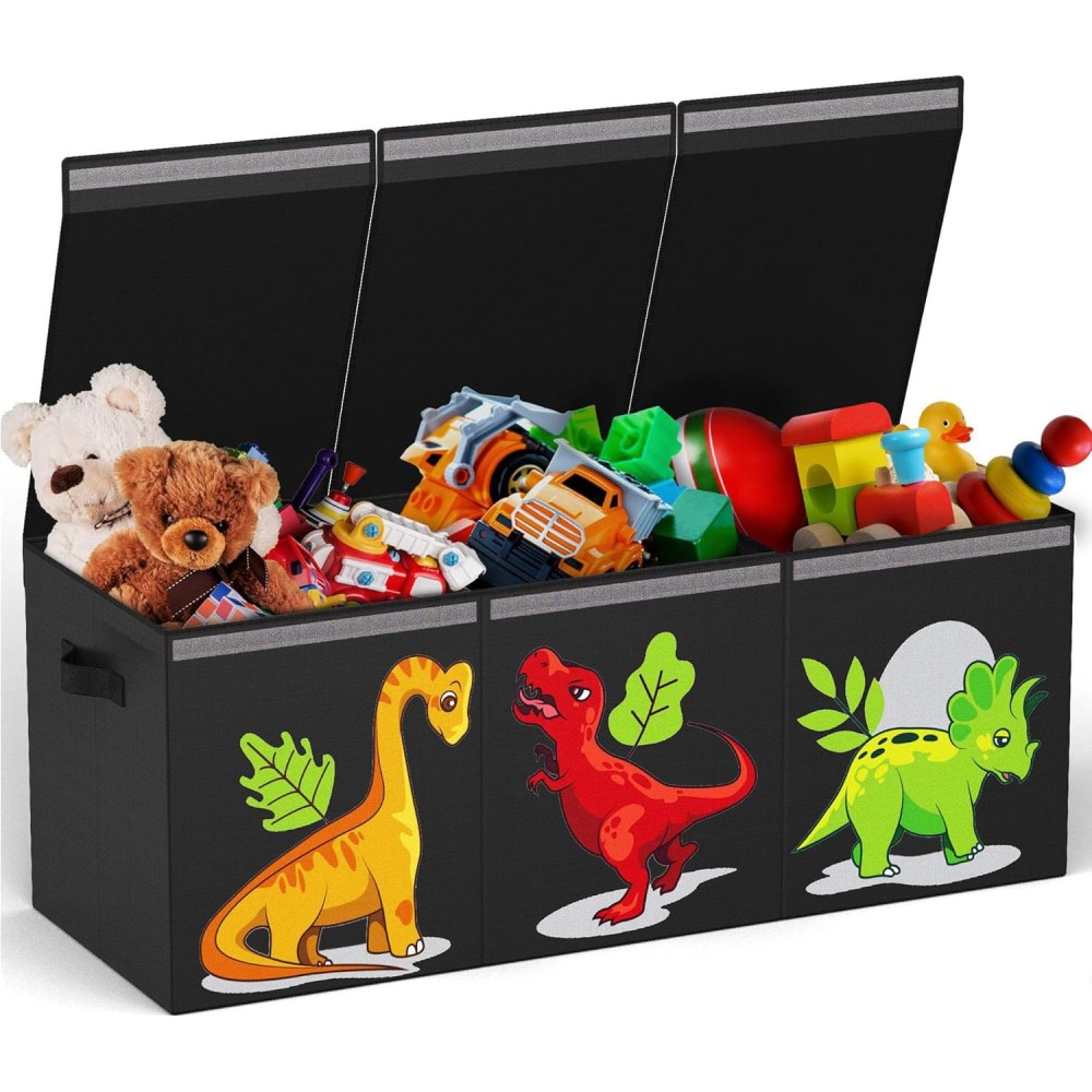 U-HOOME Large Toy Storage Box with Lid & Dividers – 38"x14"x16", Black