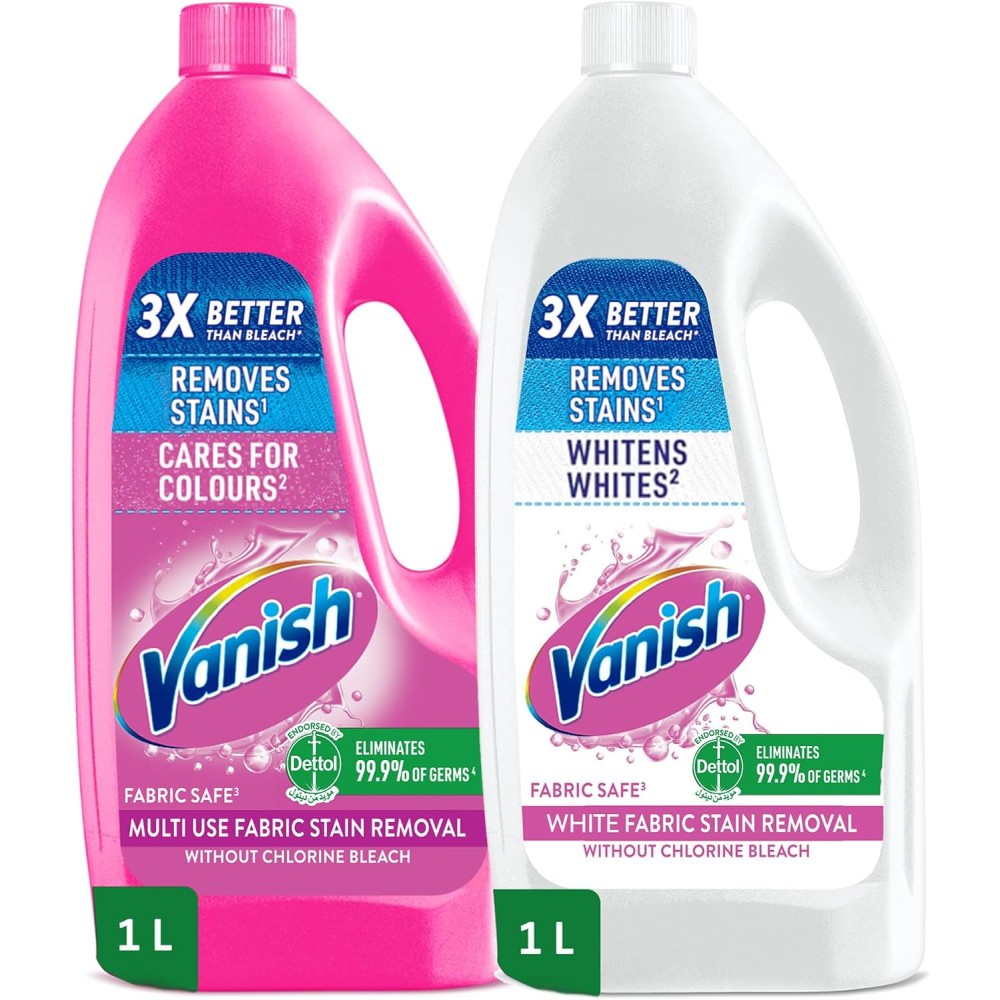 Vanish Stain Remover Liquid Pack: 1L Crystal White & 1L Color-Safe Formula