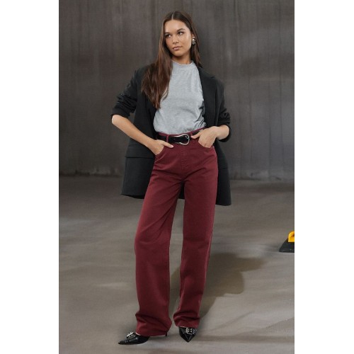 Trendyol Collection High Waist Claret Red Wide Leg Jeans – Elegant & Modern