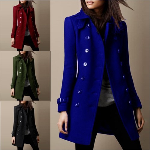 Women’s Autumn/Winter Double Breasted Woolen Jacket – Turn-down Neck, Fashion Coat