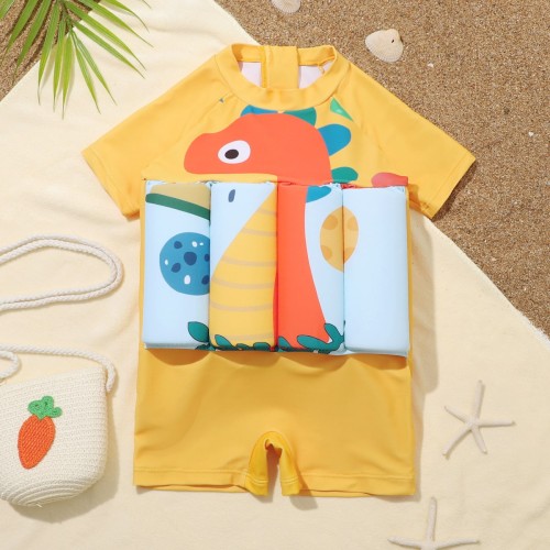 Children's Cartoon Print Buoyancy Swimsuit One-Piece Rash Guard Swimwear