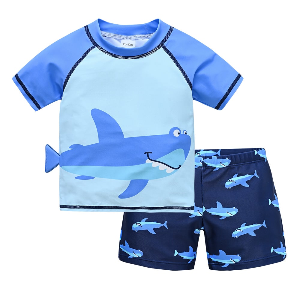 KAVKAS Baby Boys 2 PCS Cartoon Rash Guard Swimwear Set