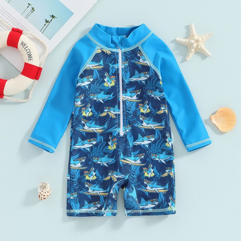 0-24 Months Baby Boy Shark Rashguard Long Sleeve Swimsuit