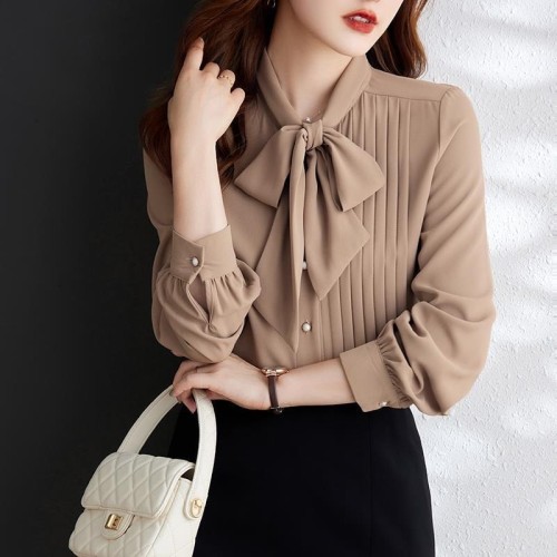 Women's Long Sleeve Bow Tie Collar Casual Blouse G2650