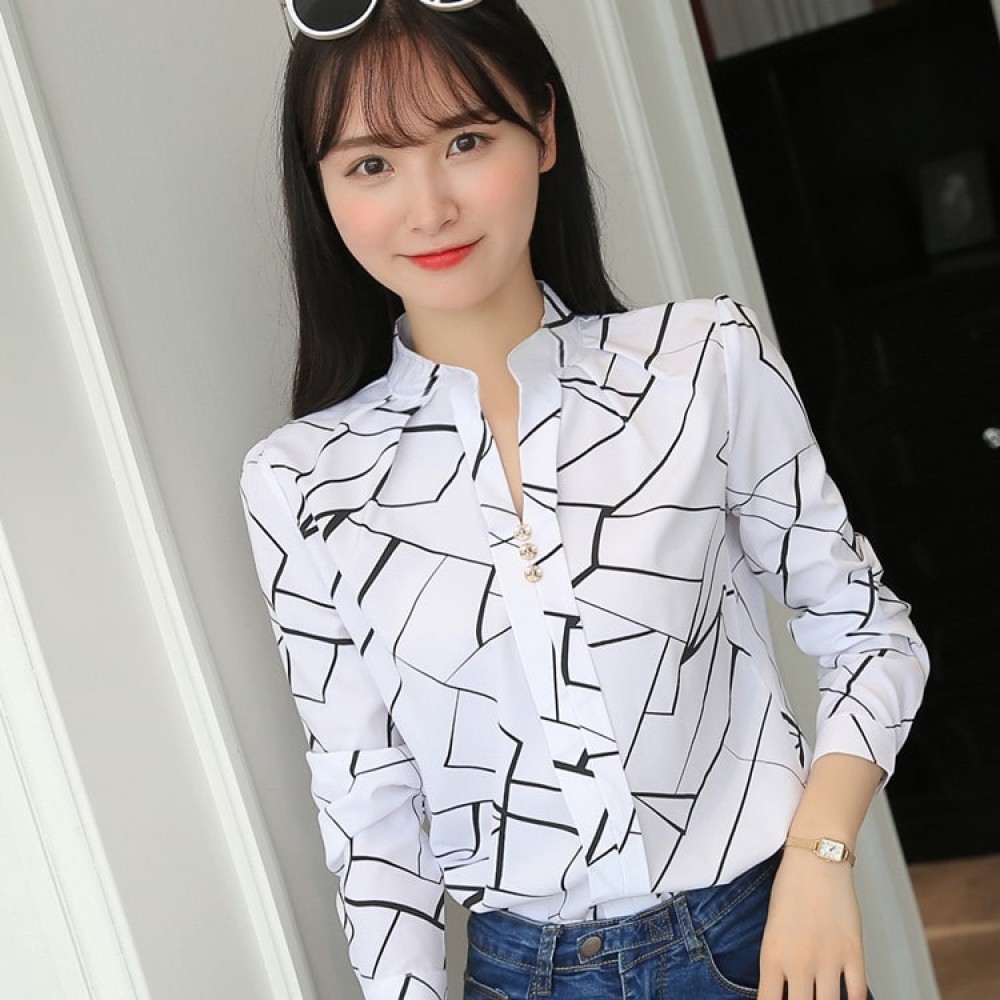 Women's Long Sleeve Striped Slim Fit Office Blouse